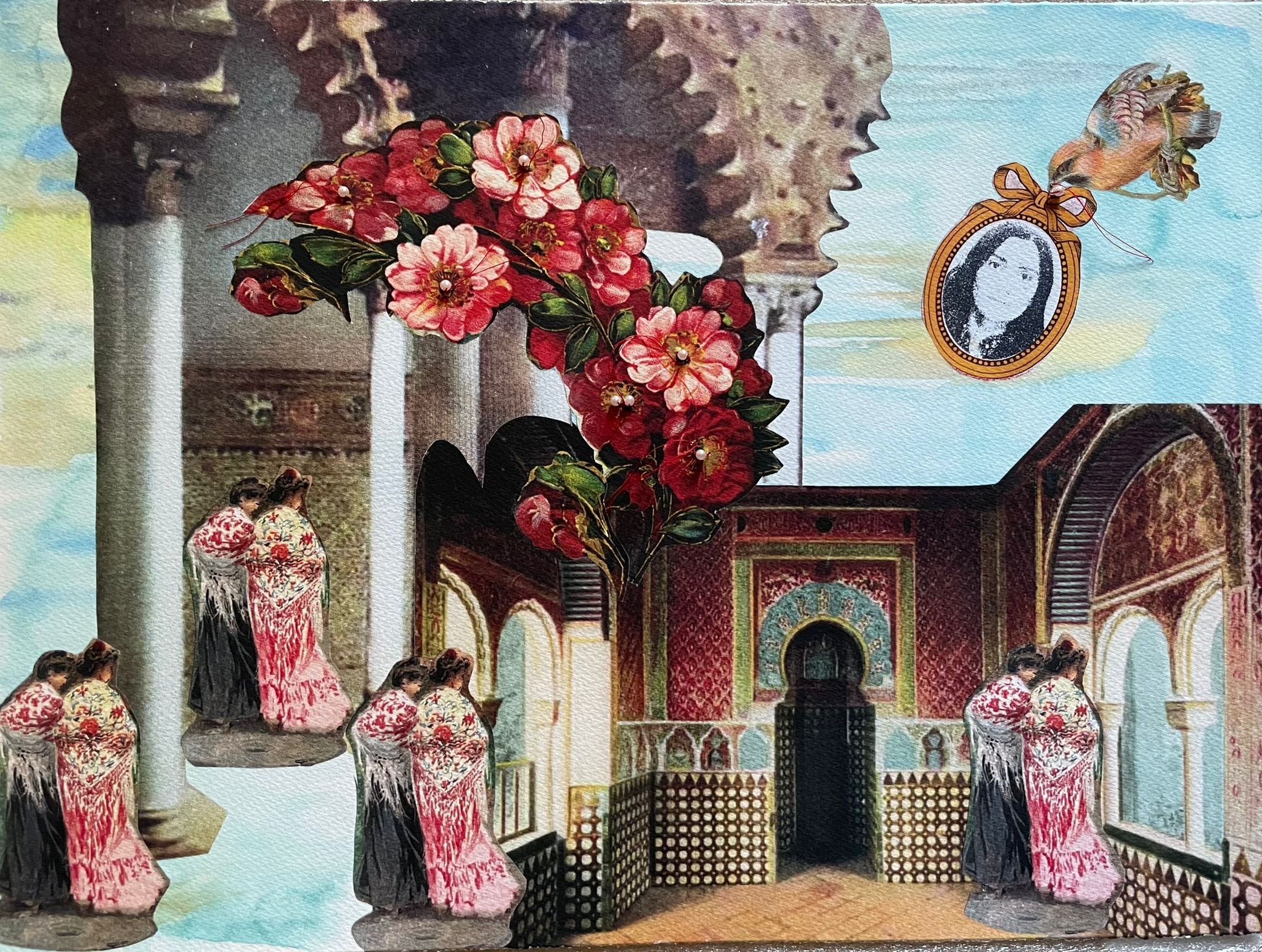 Afsoon, 'Send me a Postcard: Spain Andalusia', 2023, watercolour and paper collage on Arches artist paper. Courtesy of ITERARTE & the artist