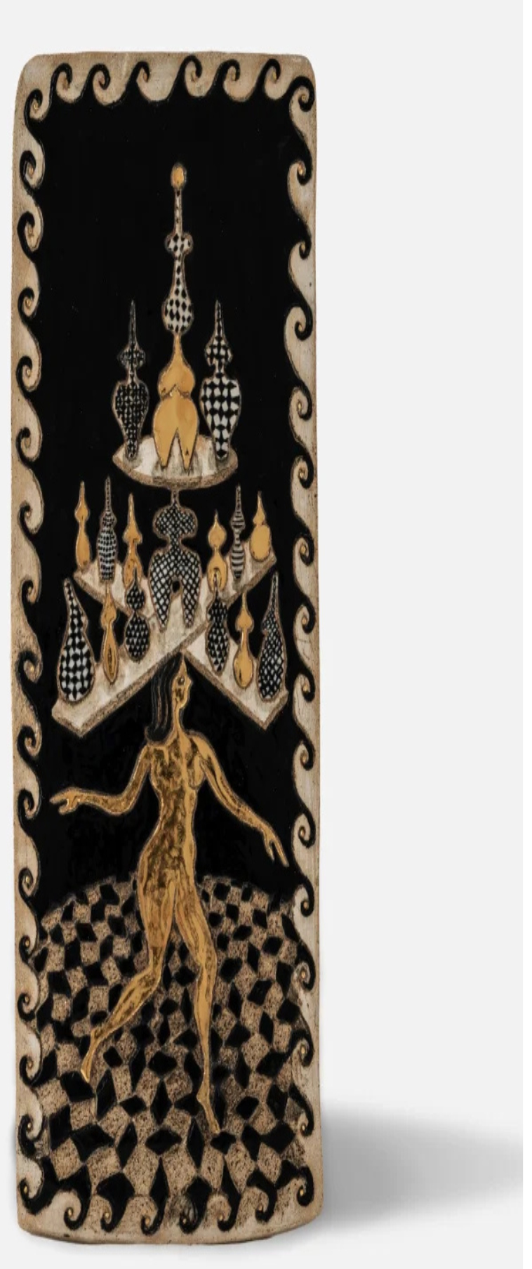 The Juggler, 2025, Stoneware, gold luster on stoneware, courtesy Galerist and the artist.
