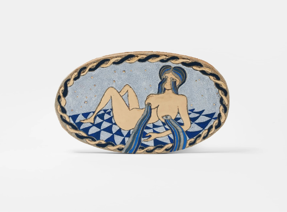 CRYING SEMIHA (BERKSOY), 2025, Underglaze, glaze, gold luster on stoneware, 23 x 38,5 cm, courtesy of Galerist and the artist.